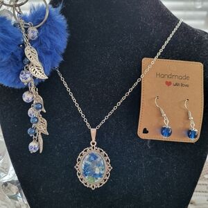Artisan Blue and Silver Floral Necklace Set